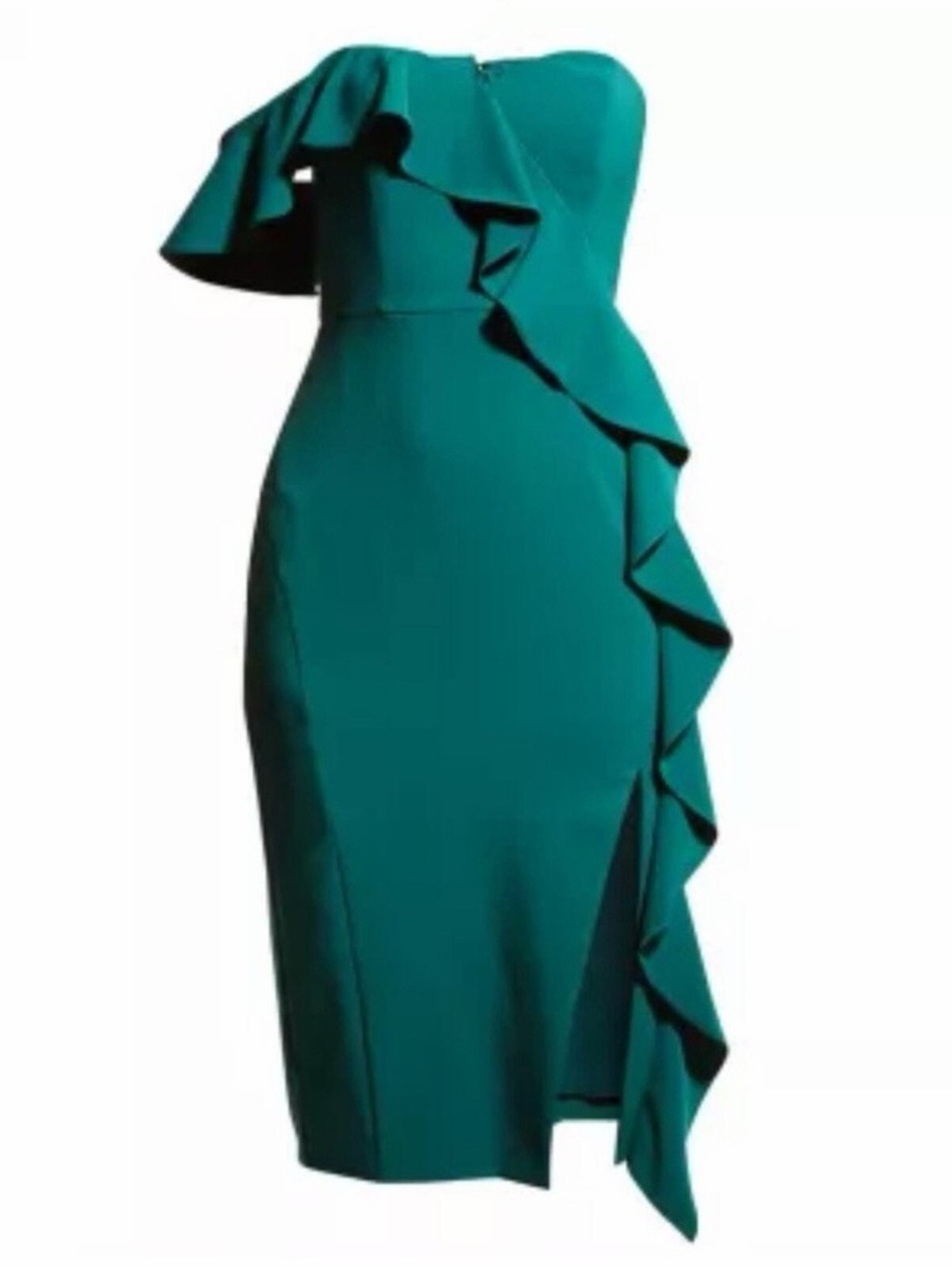 Aidan by Aidan Mattox Green Asymmetric Ruffle One-Shoulder Crepe Dress - Size 16